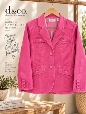 D&Co Denim & Company Pink Stretch Blazer Jacket Women’s Small